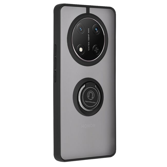 Husa de protectie pentru Honor Magic 7 Lite premium cu inel stand rotativ, suport magnetic si bumper anti-alunecare - negru