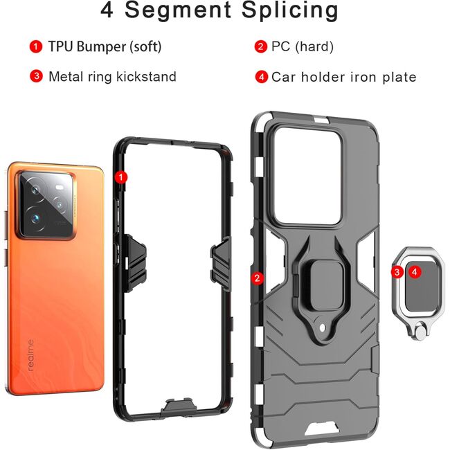 Husa pentru  Realme GT 7 Pro cu inel Ring Armor Kickstand Tough, Negru