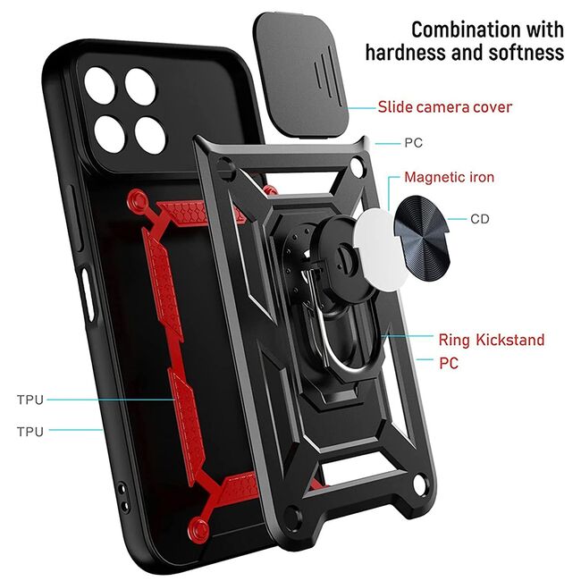 Husa pentru  Motorola Moto G15 / G15 Power Ring Armor Kickstand Tough Rugged Cover cu protectie camera, Negru