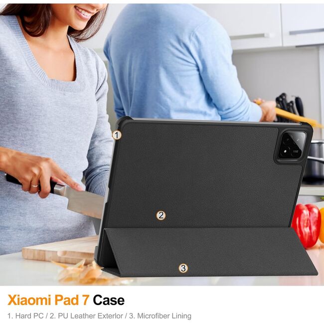 Husa pentru  Xiaomi Pad 7 / 7 Pro tip stand functie sleep/wake-up, protectie 360 - Negru