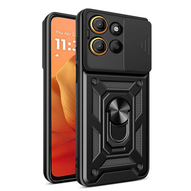 Husa pentru  Motorola Moto G15 / G15 Power Ring Armor Kickstand Tough Rugged Cover cu protectie camera, Negru