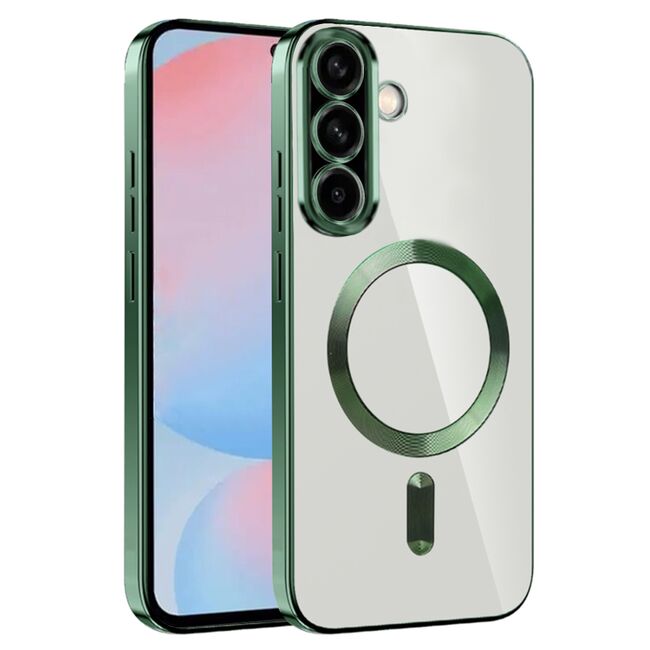 Husa pentru  Samsung Galaxy A56 cu MagSafe si protectie pentru lentile anti-shock 1.5 mm transparent - Verde