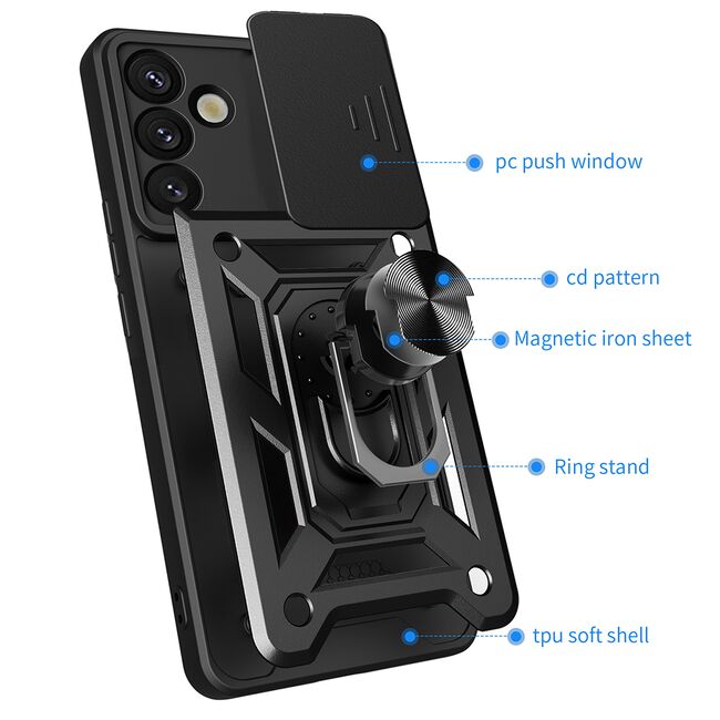 Husa pentru  Samsung Galaxy S25 Plus Ring Armor Kickstand Tough Rugged Cover cu protectie camera, Albastru