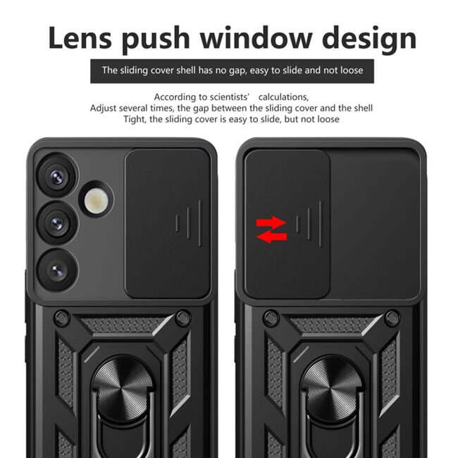 Husa pentru  Samsung Galaxy S25 Plus Ring Armor Kickstand Tough Rugged Cover cu protectie camera, Roz