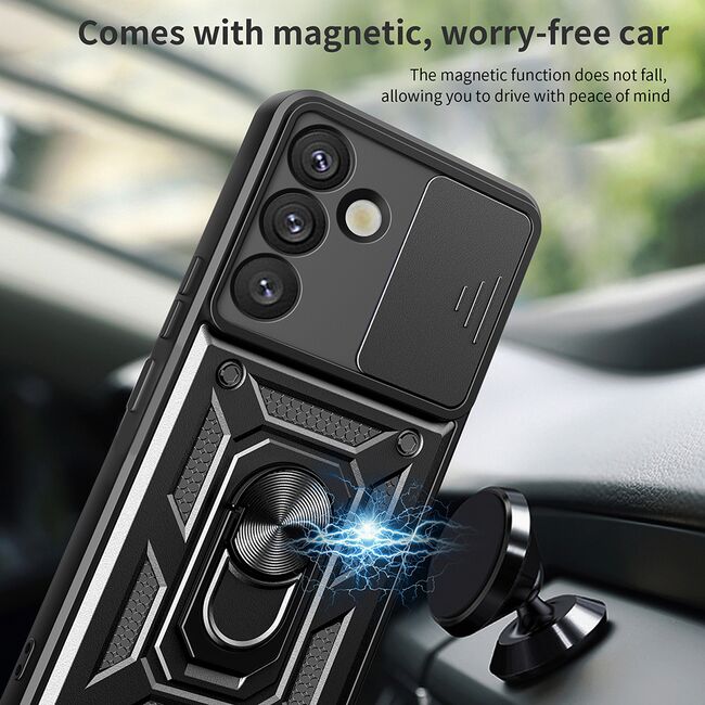 Husa pentru  Samsung Galaxy S25 Plus Ring Armor Kickstand Tough Rugged Cover cu protectie camera, Roz