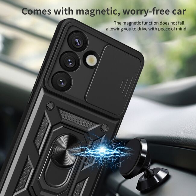 Husa pentru  Samsung Galaxy S25 Ring Armor Kickstand Tough Rugged Cover cu protectie camera, Albastru