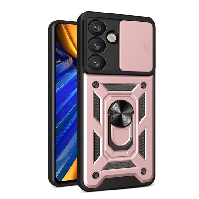 Husa pentru  Samsung Galaxy S25 Ring Armor Kickstand Tough Rugged Cover cu protectie camera, Roz