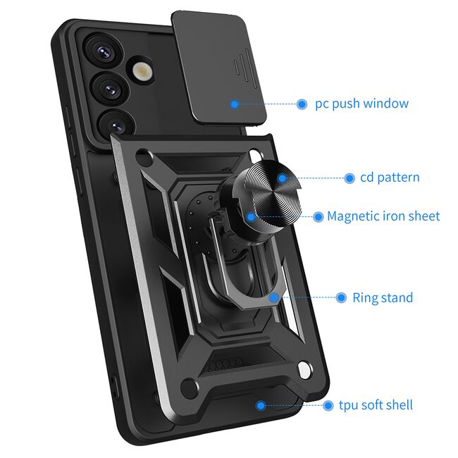 Husa pentru  Samsung Galaxy S25 Ring Armor Kickstand Tough Rugged Cover cu protectie camera, Roz