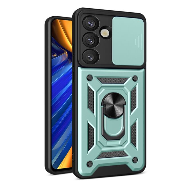 Husa pentru  Samsung Galaxy S25 Ring Armor Kickstand Tough Rugged Cover cu protectie camera, Verde