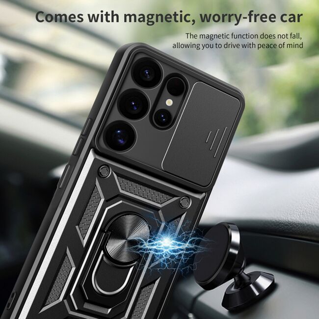 Husa pentru  Samsung Galaxy S25 Ultra Ring Armor Kickstand Tough Rugged Cover cu protectie camera, Albastru