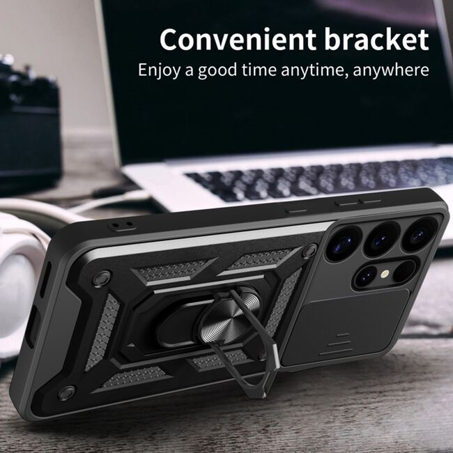 Husa pentru  Samsung Galaxy S25 Ultra Ring Armor Kickstand Tough Rugged Cover cu protectie camera, Albastru