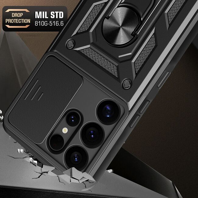 Husa pentru  Samsung Galaxy S25 Ultra Ring Armor Kickstand Tough Rugged Cover cu protectie camera, Albastru