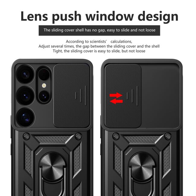 Husa pentru  Samsung Galaxy S25 Ultra Ring Armor Kickstand Tough Rugged Cover cu protectie camera, Roz