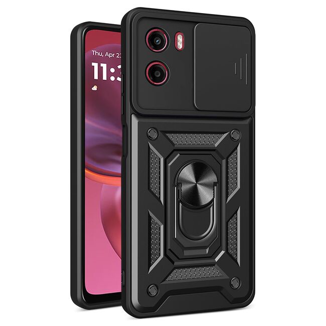 Husa pentru Motorola Moto G05 / Moto E15 Ring Armor Kickstand Tough Rugged Cover cu protectie camera, Negru