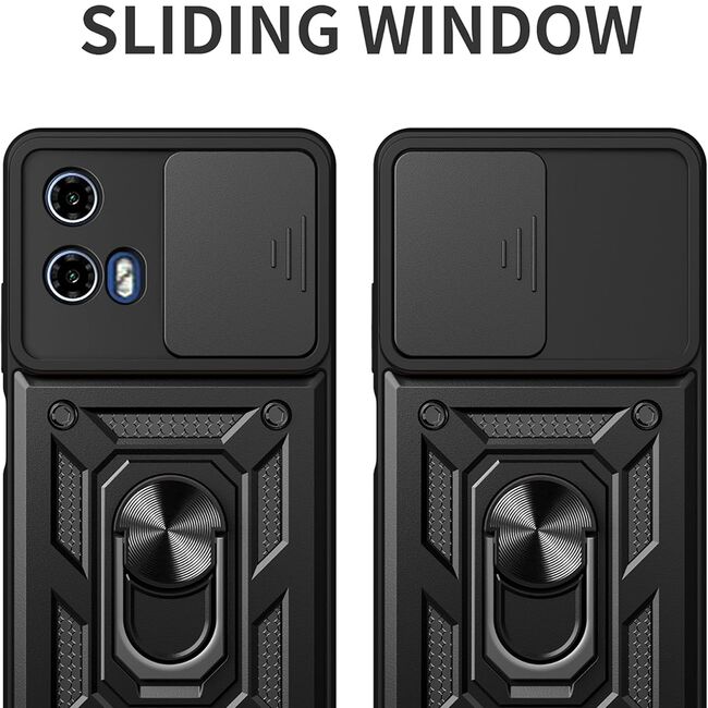 Husa pentru Motorola Moto G05 / Moto E15 Ring Armor Kickstand Tough Rugged Cover cu protectie camera, Negru
