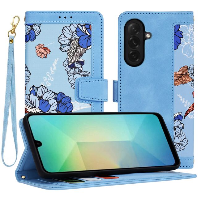 Husa tip carte pentru  Samsung Galaxy A26, functie stand si port carduri, Albastru