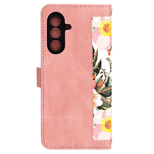 Husa tip carte pentru  Samsung Galaxy A26, functie stand si port carduri, Roz