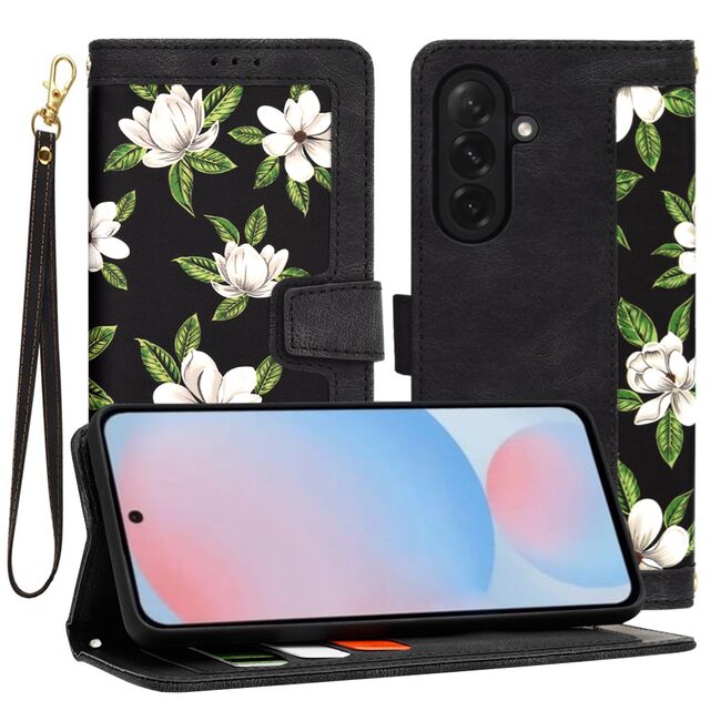 Husa tip carte pentru  Samsung Galaxy A56, functie stand si port carduri, Negru