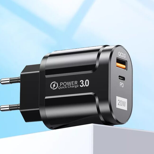 Incarcator rapid pentru Samsung Fast-Charge ProCharge cu Power Delivery si Quick Charge, 1 x USB-C, 1 x USB 20W, alb
