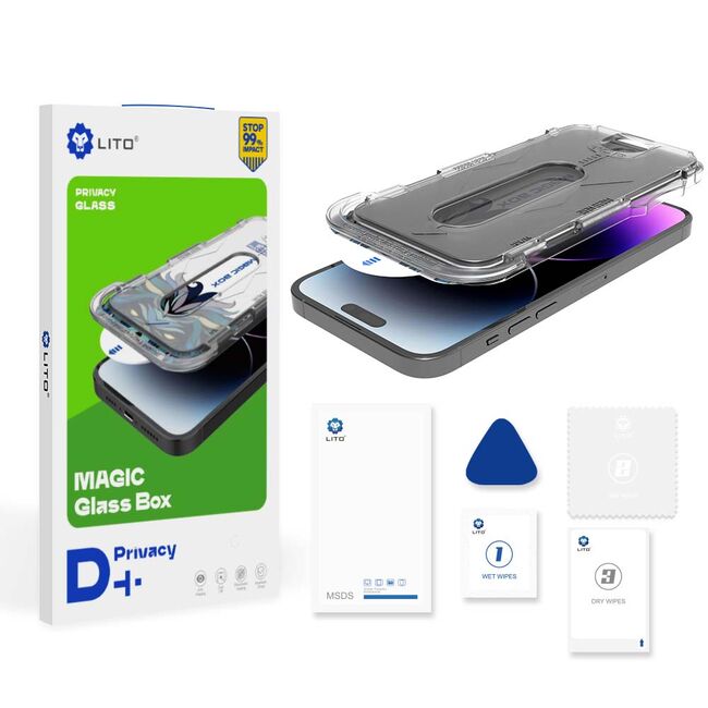 Folie sticla iPhone 16 Pro Max Lito Magic Glass Box D+ Tools, privacy