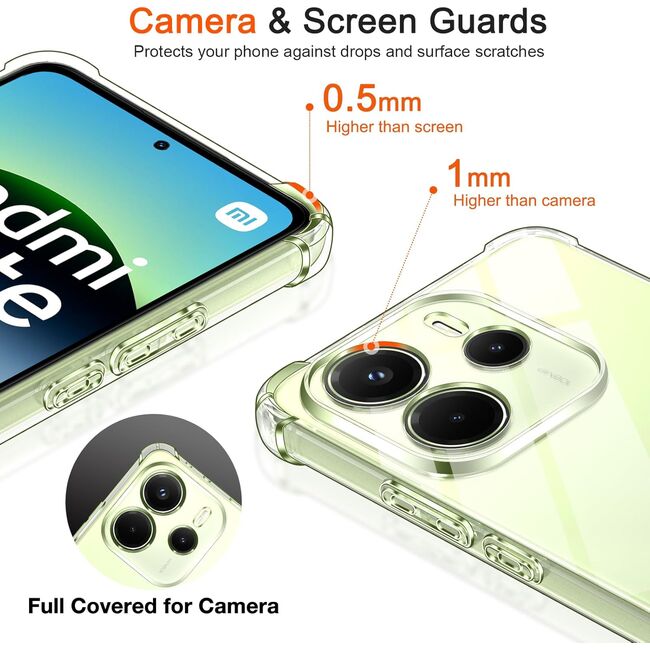 Husa pentru Xiaomi Redmi Note 14 4G Anti-Shock 1.5 mm, reinforced 4 corners, clear
