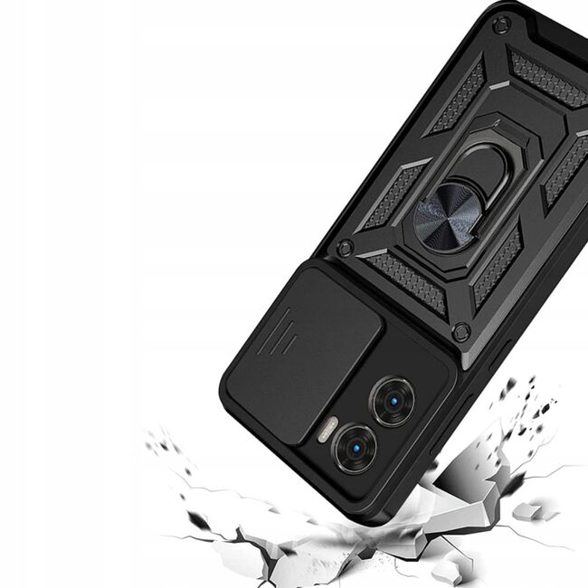 Husa pentru  Poco X7 Pro Ring Armor Kickstand Tough Rugged Cover cu protectie camera, Negru