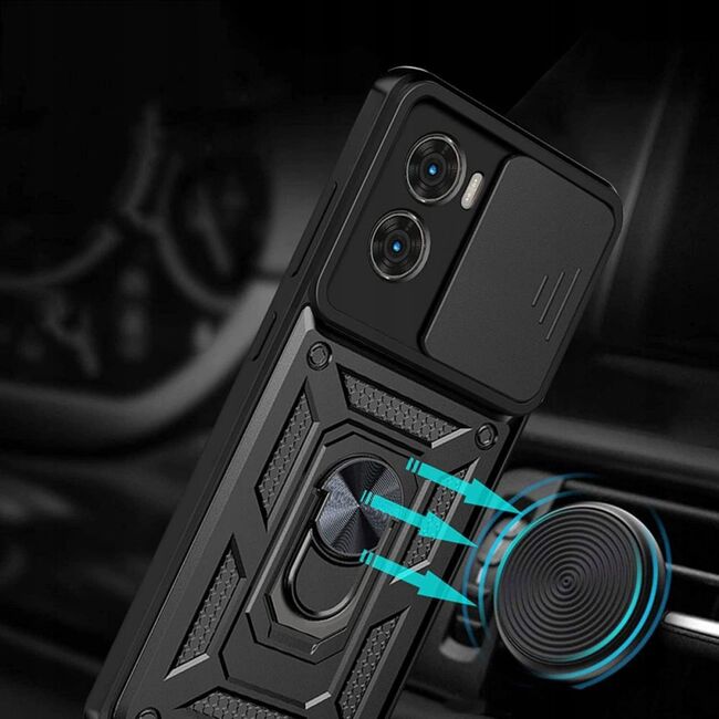 Husa pentru  Poco X7 Pro Ring Armor Kickstand Tough Rugged Cover cu protectie camera, Negru