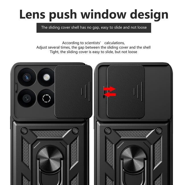 Husa pentru  Poco X7 Pro Ring Armor Kickstand Tough Rugged Cover cu protectie camera, Negru
