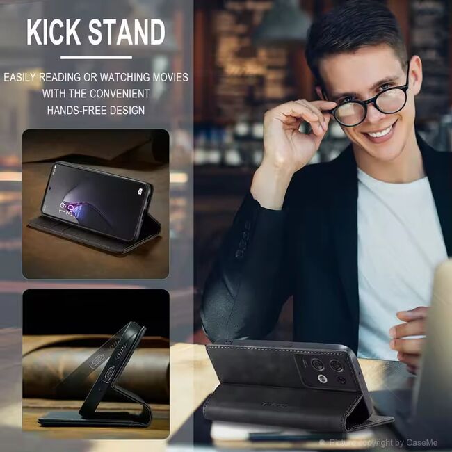 Husa tip carte pentru  Samsung Galaxy A56 Retro Business cu inchidere magnetica, Negru royal