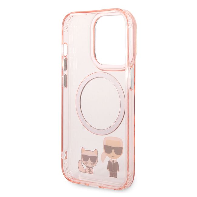Husa premium pentru  iPhone 14 Pro Max Karl Lagerfeld compatibila Magsafe - Roz neon