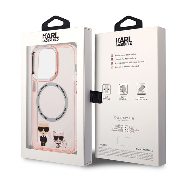 Husa premium pentru  iPhone 14 Pro Max Karl Lagerfeld compatibila Magsafe - Roz neon