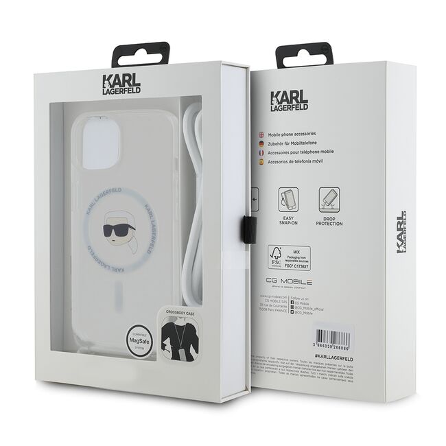 Husa premium pentru  iPhone 15 Karl Lagerfeld compatibila Magsafe - Clear