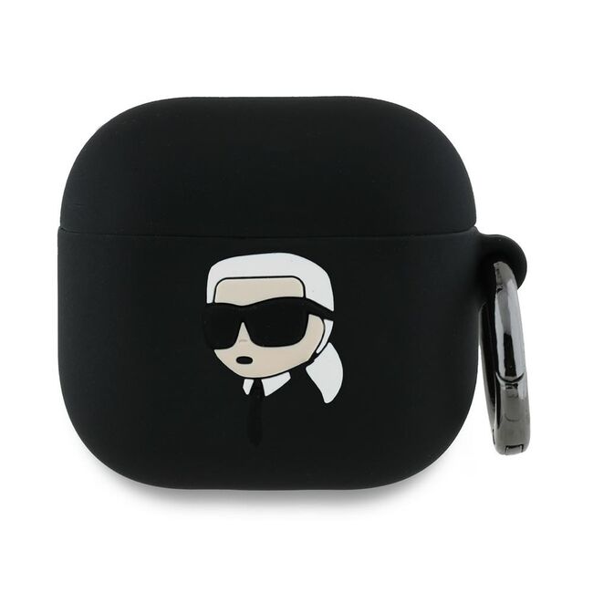 Huse de protectie pentru  AirPods 4, Thin & Smooth, din silicon, compatibila cu incarare wireless, cu breloc carabina - Negru denim