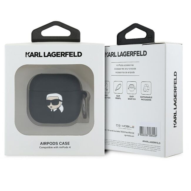 Huse de protectie pentru  AirPods 4, Thin & Smooth, din silicon, compatibila cu incarare wireless, cu breloc carabina - Negru denim