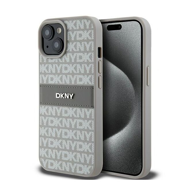 Husa premium pentru  iPhone 15 DKNY Pattern Energy - Gri deschis