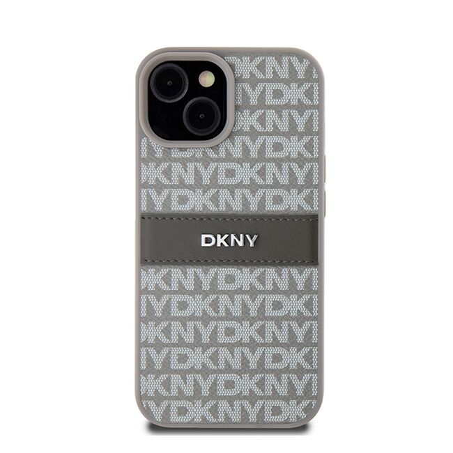 Husa premium pentru  iPhone 15 DKNY Pattern Energy - Gri deschis