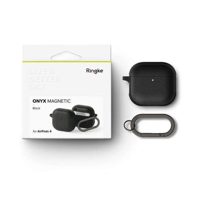 Huse de protectie pentru AirPods 4 Ringke - Protection Case Onyx Magnetic, Non-Slip Texture, cu breloc carabina - Gri