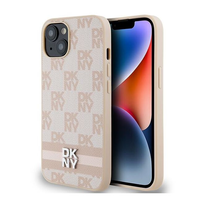 Husa premium pentru  iPhone 15 DKNY Pattern Energy - Roz neon