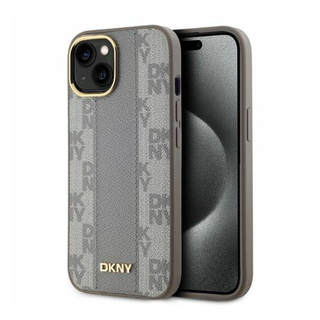 Husa premium pentru  iPhone 15 DKNY Urban compatibila MagSafe - Gri deschis