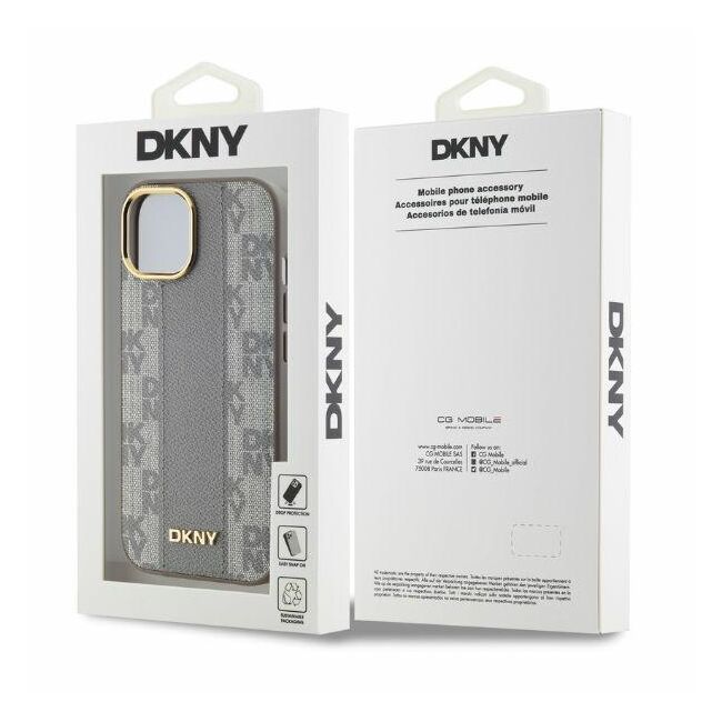Husa premium pentru  iPhone 15 DKNY Urban compatibila MagSafe - Gri deschis