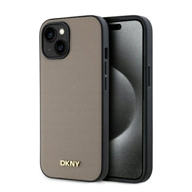 Husa premium pentru  iPhone 15 DKNY Urban compatibila MagSafe - Maro camel