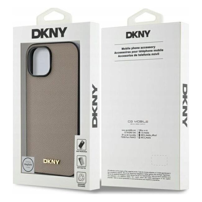 Husa premium pentru  iPhone 15 DKNY Urban compatibila MagSafe - Maro camel