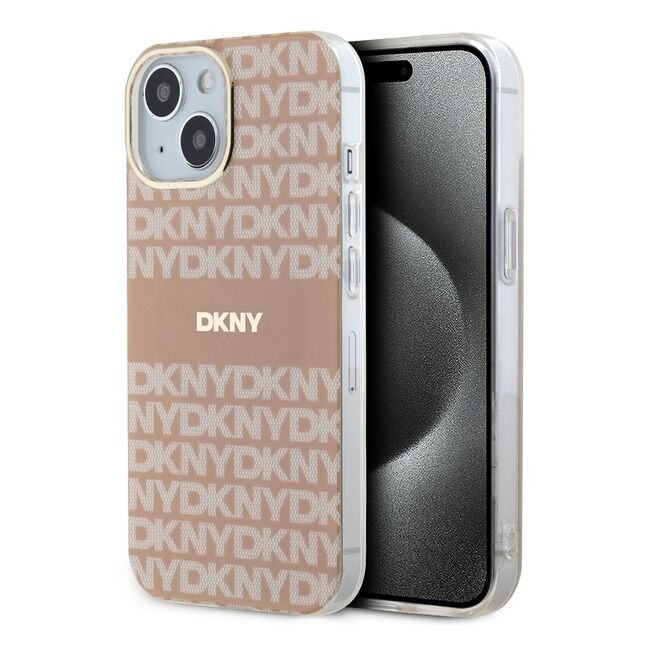 Husa premium pentru  iPhone 15 DKNY Urban compatibila MagSafe - Roz neon