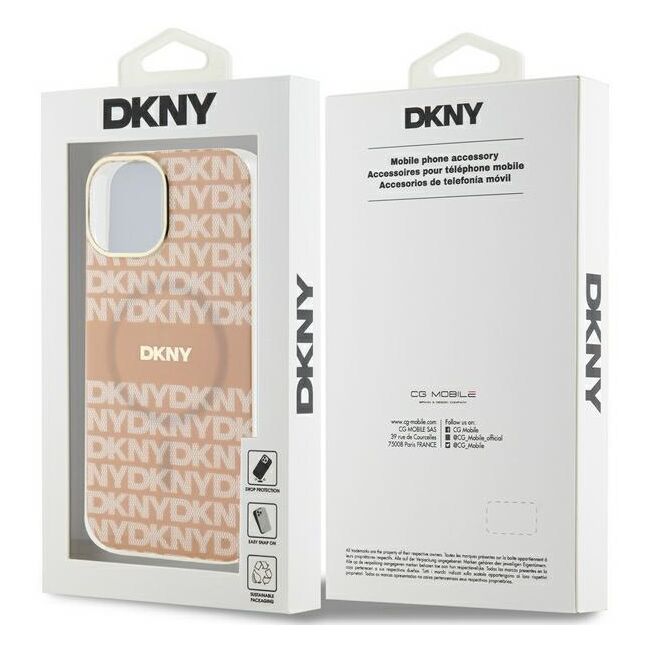 Husa premium pentru  iPhone 15 DKNY Urban compatibila MagSafe - Roz neon