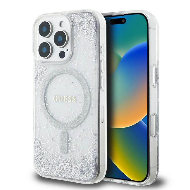 Husa premium pentru  iPhone 16 Pro Max compatibila MagSafe Guess Luxury Series - Clear