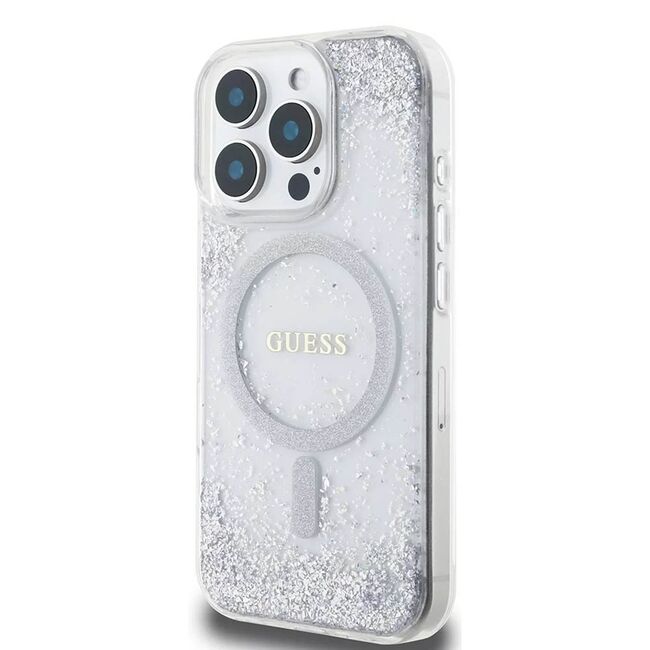 Husa premium pentru  iPhone 16 Pro Max compatibila MagSafe Guess Luxury Series - Clear