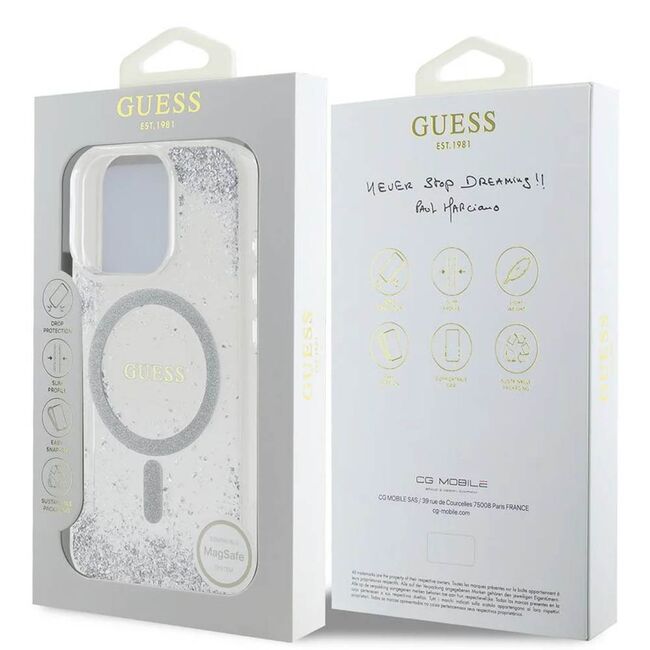 Husa premium pentru  iPhone 16 Pro Max compatibila MagSafe Guess Luxury Series - Clear