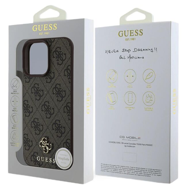 Husa premium pentru  iPhone 16 Pro Max compatibila MagSafe Guess Luxury Series - Maro inchis