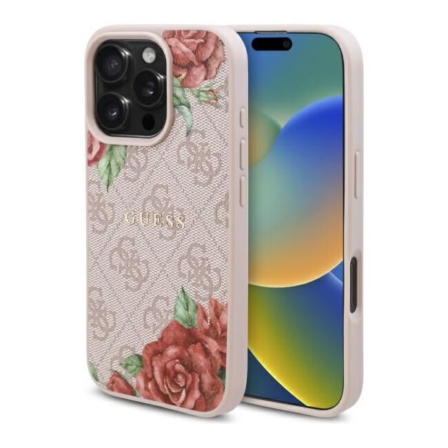Husa premium pentru  iPhone 16 Pro Max compatibila MagSafe Guess Luxury Series - Roz neon