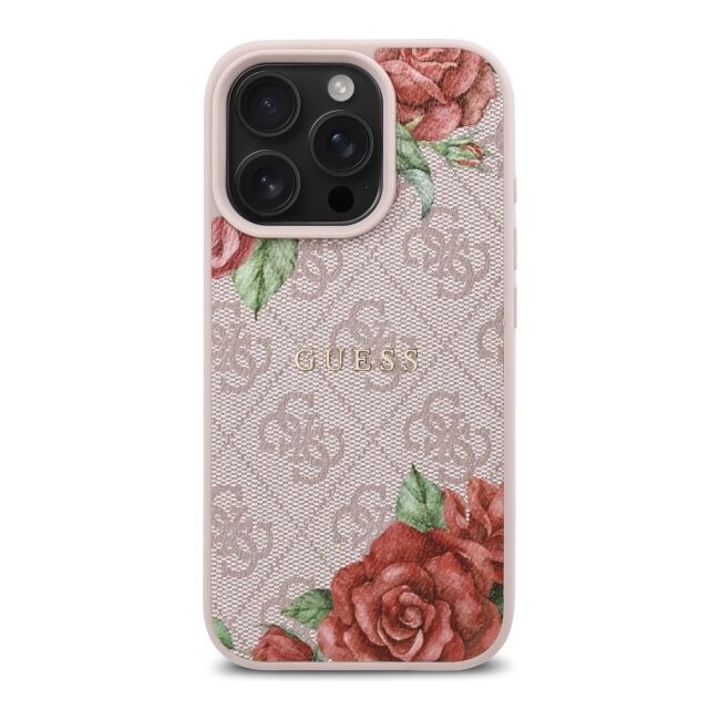 Husa premium pentru  iPhone 16 Pro Max compatibila MagSafe Guess Luxury Series - Roz neon